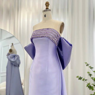 Arabic Purple Mermaid Satin Evening Dress with Jacket: Elegant Beaded Gown for Women's Wedding Party 2024