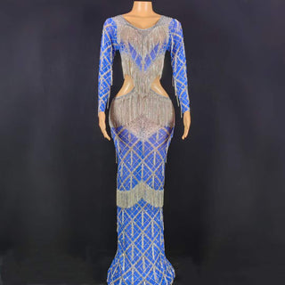 Dazzling Long Sleeve Sheer Beaded Gown with Cutout Waist