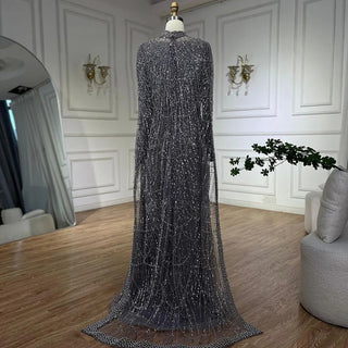 Luxurious Dubai Arabian Nude Mermaid Evening Dress with Long Cape - Elegant Gown for Women's Wedding Party 2024