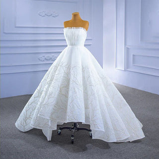 White Lace Plunging Neckline Ball Gown Wedding Dress