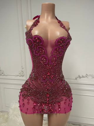 Ships in 1 to 3 Days - Glamorous Halter-Neck Crystal Bodysuit with Intricate Beading