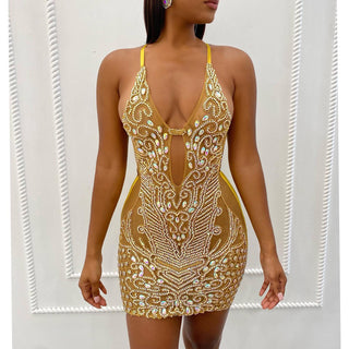 Ships in 1 to 3 Days - Stunning Beaded Mini Dresses with Sheer Details and Halter Necklines