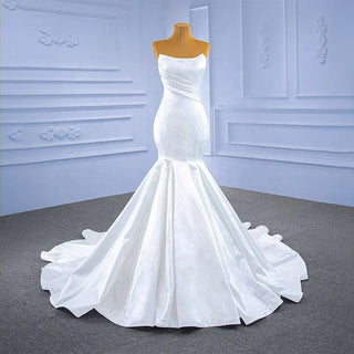 Ivory White Satin Strapless Mermaid Wedding Dress