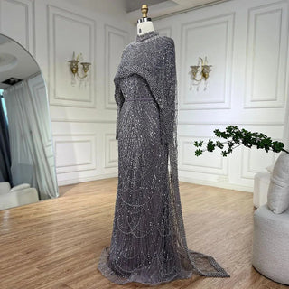 Ships in 1 to 3 Days - Muslim Hijab Mermaid Gown with Long Cape - 2024 Luxury Dubai Arabic Evening Dress for Formal Occasions