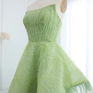 Luxury Lime Green Feather and 3D Floral Dubai Evening Dress - Elegant Strapless Gown for Women’s Wedding Party