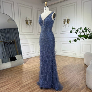 Luxury Dubai Caramel Spaghetti Strap Evening Dresses with Feathers For Women’s Wedding Party