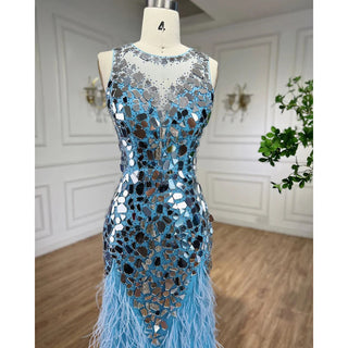 Azure Elegance: Light Blue Feathered Mermaid Dress for Prom, Weddings, and Graduation Events.