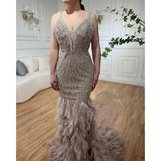 Ships in 1 to 3 Days - Pink Mermaid Evening Dress 2024 with Sexy High Split, V-Neck, Feather Beaded Luxury - Ideal for Women's Wedding Party