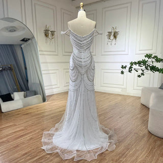 Dubai White Nude Strapless Mermaid Luxury Evening Dresses Gowns Pearls Beaded for Women Wedding Party 2024