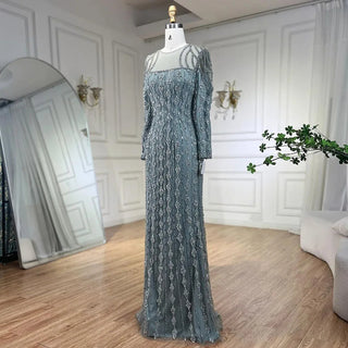 Arabia Gray Mermaid Floor-Length Evening Dress - Luxury Beaded Cut Out Gown for Women's Wedding Party