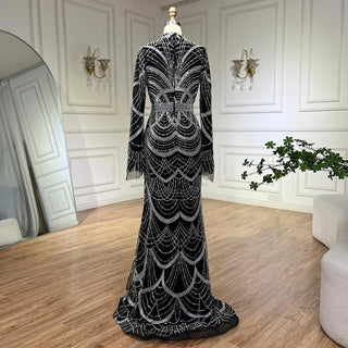 Ships in 1 to 3 Days - Black Muslim Luxury Beaded Elegant Mermaid Dubai Evening Dress - Gown for Women's Wedding Party 2024