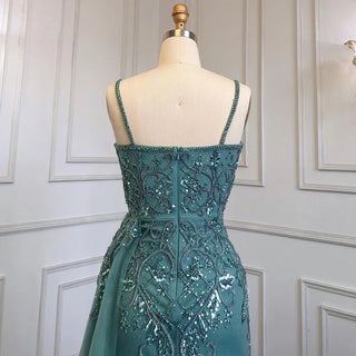 Green Spaghetti Straps Mermaid Evening Dress 2024 with High Split and Beaded Elegance - Ideal for Women's Parties