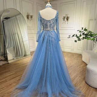 Arabia Blue Mermaid Elegant With Overskirt Luxury Dubai Evening Dress Gown for Women Wedding Party 2024