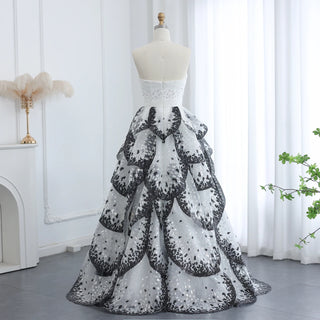 Luxury Black and White Ball Gown - Dubai Evening Dress with Elegant Ruffles for Weddings and Engagement Parties