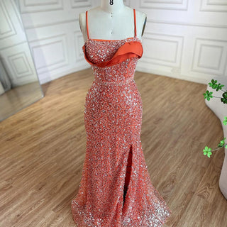 Arabic Orange One-Shoulder Mermaid Luxury Dubai Evening Gown for Women's Wedding Party 2025