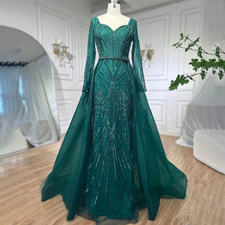 Ships in 1 to 3 Days - Muslim Royal Blue A-Line Sweetheart Beaded Evening Dress - Luxury Dubai Gown for Women Wedding Party