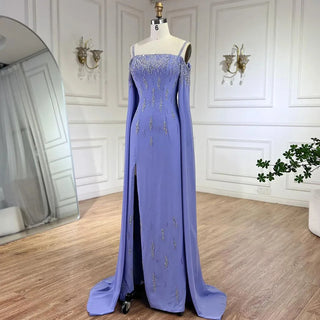 2024 Arabic Lilac Mermaid Cap Sleeve High Split Beaded Luxury Evening Dresses Gowns for Women's Wedding Party