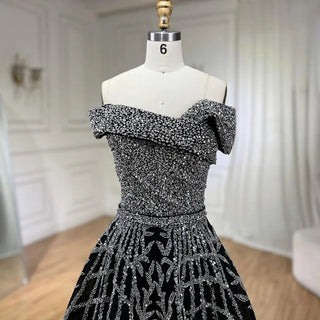 2024 Elegant Black Beaded A-Line Evening Gown: Off-Shoulder Luxury Dress for Women - Long Party Dress