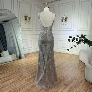 Arabic Caramel Elegant Mermaid Beaded Feathers Long Cloak Evening Dresses Gowns For Women Wedding Party