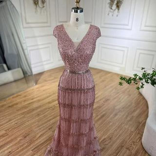 Ships in 1 to 3 Days - Luxury Dubai Arabic Mermaid Gold Elegant Tassel Beaded Evening Dresses Gowns for Women's Wedding Party 2024