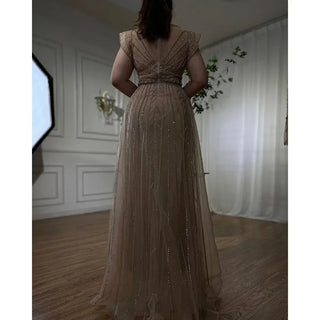 Nude Luxury Overskirt Evening Dress: 2024 Beaded Mermaid Gown, Sexy for Women's Party