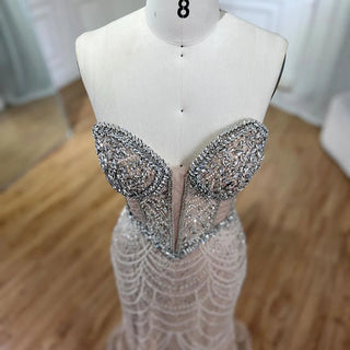 Nude Strapless Mermaid Luxury Evening Dress - Beaded Arabic Design for Women's Wedding Party