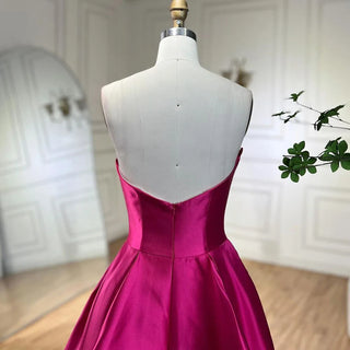 Fuchsia A-Line Dubai Evening Gown 2024: Beaded Luxury Strapless for Women's Wedding Party