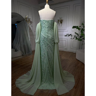 Luxurious Mint Beaded Mermaid Evening Dress Gown 2024: for Women Wedding Party