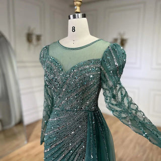 2024 Arabic Turquoise Mermaid Split Beaded Luxury Dubai Long Evening Dresses Gowns for Women's Wedding Party