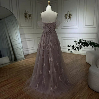 Luxury Feather Pink Dubai Evening Dresses: Elegant Off-Shoulder, Beaded Champagne Formal Dress for Women at Weddings