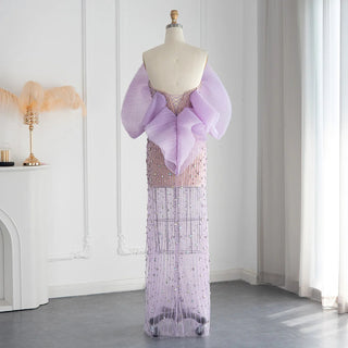 Golden Horizon: 2024 Dubai-Inspired Lilac Evening Gown - Elegant Off-Shoulder Design for Formal Events & Weddings