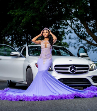 Royal Beaded Lilac Mermaid Gown with Dramatic Train