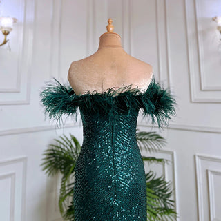 Green Sexy Mermaid High Split Feathers Evening Gown: Formal Luxury for Women's Wedding Party 2024