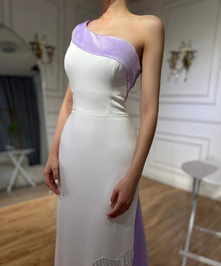 Ships in 1 to 3 Days - A Luxurious Selection: White Lilac Butterfly One-Shoulder Midi Dubai Evening Dresses for Women's Wedding and Arab Formal Parties