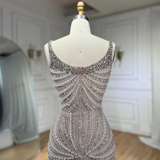 Arabic Nude Spaghetti Strap Mermaid Evening Gown - Luxury Pearls Beaded for Women's Wedding Party 2024