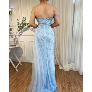 Yellow Mermaid Sexy High Split Evening Gown: One Shoulder Beaded Elegance for Women's Wedding Party 2024