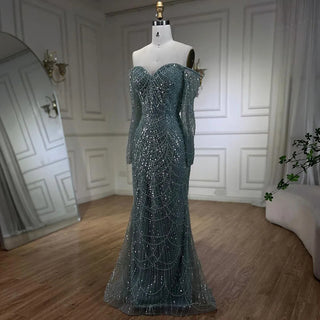 Dubai Nude Elegant Mermaid Evening Gown: Arabia Luxury Beaded for Women's Wedding Party 2024