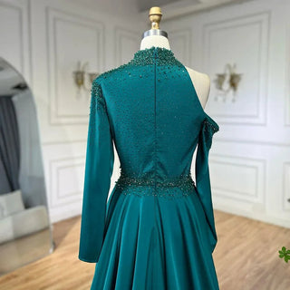 Arabic Green Elegant Mermaid One Shoulder Beaded Luxury Dubai Evening Dresses Gowns For Women Wedding Party