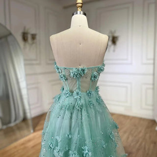 Arabic Mint Strapless Applique Elegant A-Line Long Evening Dress - Perfect for Women's Wedding Parties 2024