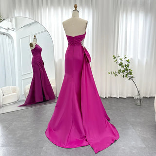 Elegant Fuchsia Mermaid Evening Dresses with Overskirt and Side Slit 2024