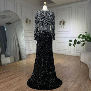 Elegant 2024 Dubai Black Mermaid Evening Dresses: Luxury V-Neck, Long Sleeves, Ideal for Arabic Women's Formal Party Gowns