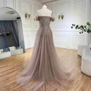 Ships in 1 to 3 Days - Arabic Purple Strap High-Split Mermaid Beaded Evening Gown for Women Wedding Party 2024