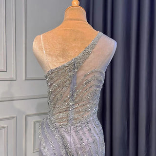 Lilac One-Shoulder Luxury Evening Dress: 2024 Mermaid Elegant Beaded Gown for Women's Party