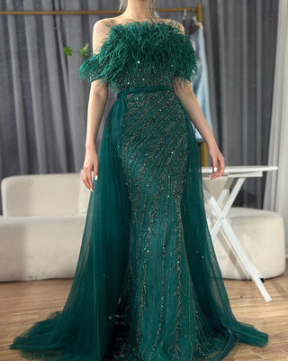 2024 Saudi Arabic Beaded Caramel Mermaid Evening Dress - Elegant Gown with Overskirt for Formal Occasions