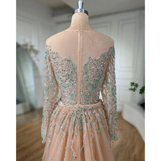 Nude Mermaid Evening Dress 2024 with Overskirt, Beaded Detailing, and High Split - Ideal for Women's Wedding Parties