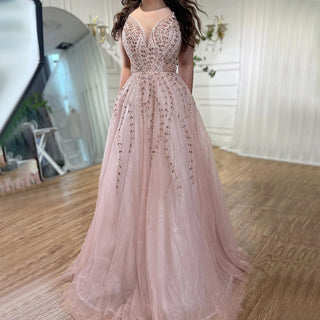 2024 Rose Gold Long A-Line Spaghetti Strap Celebrity Prom Dress: Perfect for Graduation, School Parties, and Beyond