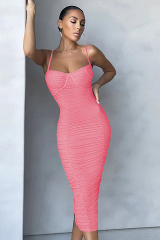 Ships in 1 to 3 Days - Bodycon Midi Dress with Spaghetti Straps