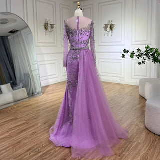 Elegant Purple Mermaid Evening Gowns with Beaded Skirt and Lace-up Detail - Women's Wedding Party 2024