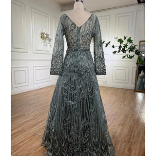 Navy Opulence: Luxury Crystal Evening Dresses for 2024 in Elegant Sage Green, Perfect for Plus Size Women's Wedding and Formal Parties.