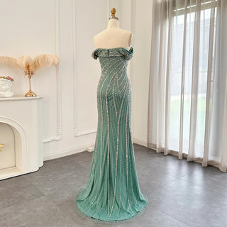 Elegant Off-Shoulder Sage Green Evening Dresses with Overskirt: 2024 Luxury Dubai Gowns for Women's Wedding and Formal Parties